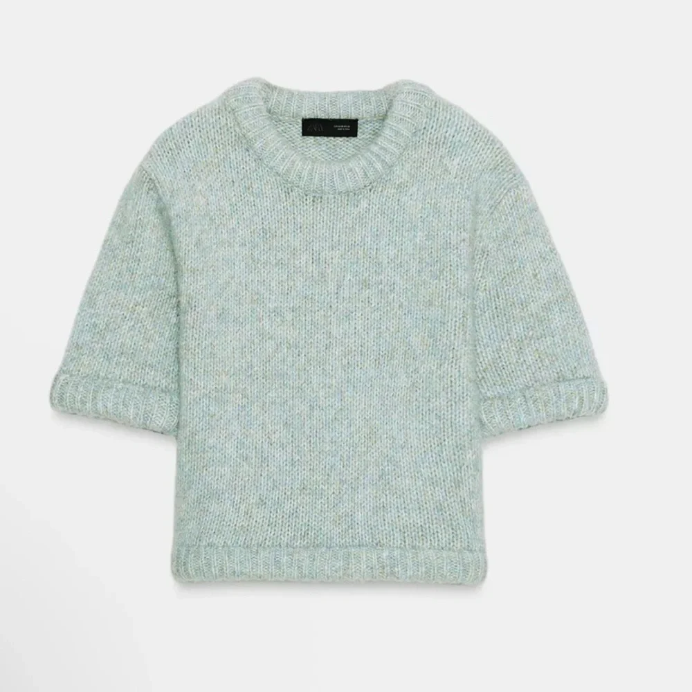 Zara NWT light blue short sleeve knit sweater top - Picture 1 of 7